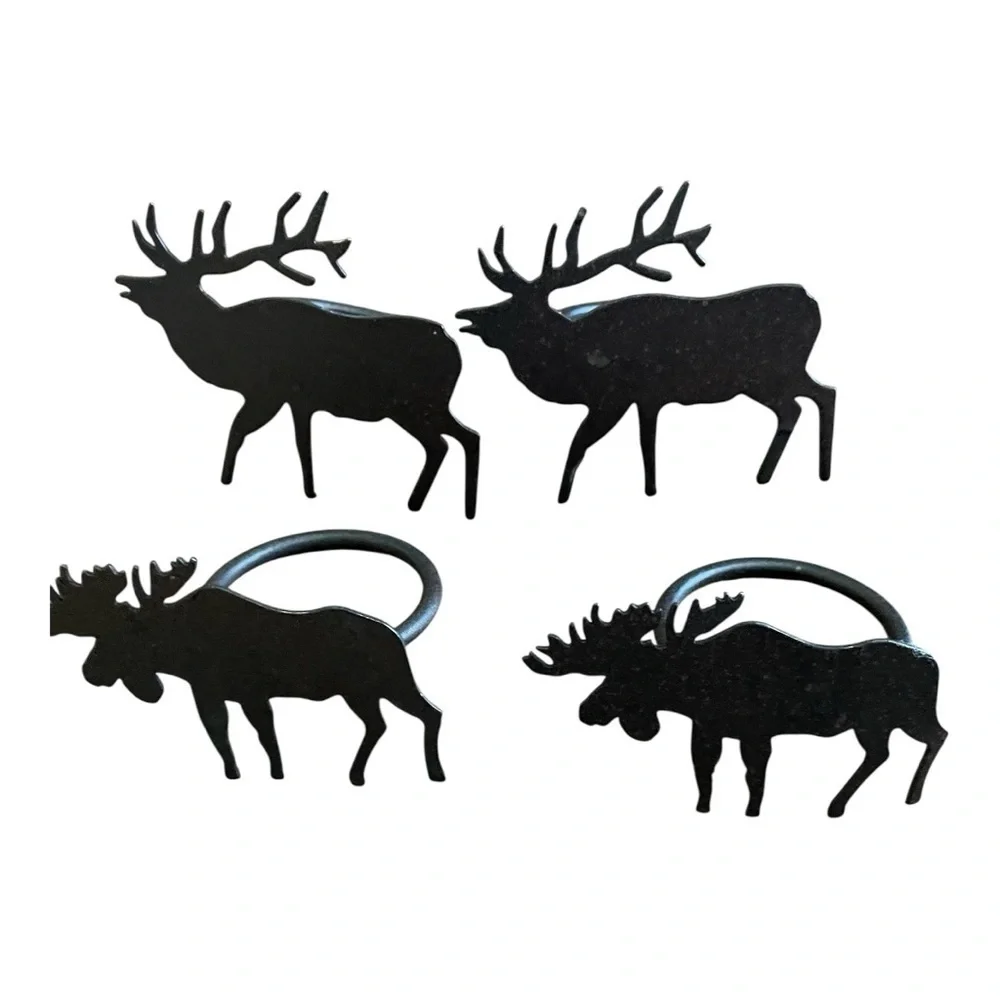 Napkin Rings, 4 Wrought Iron Moose Handmade in USA, Black Matte Finish, Unique.